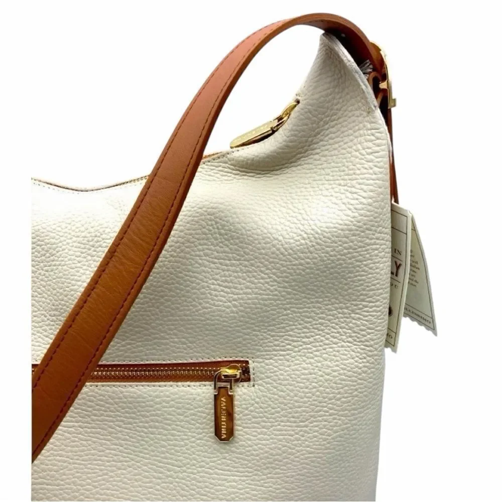 NWT Valentina Latte Pebbled Leather Hobo Italy